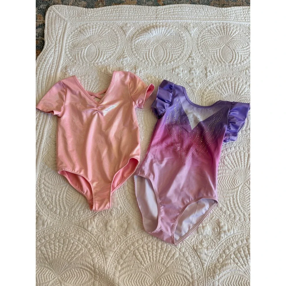 Set of 2 Little Girls Gymnastics Leotards Pink and Purple Ombre Peach Shimmer